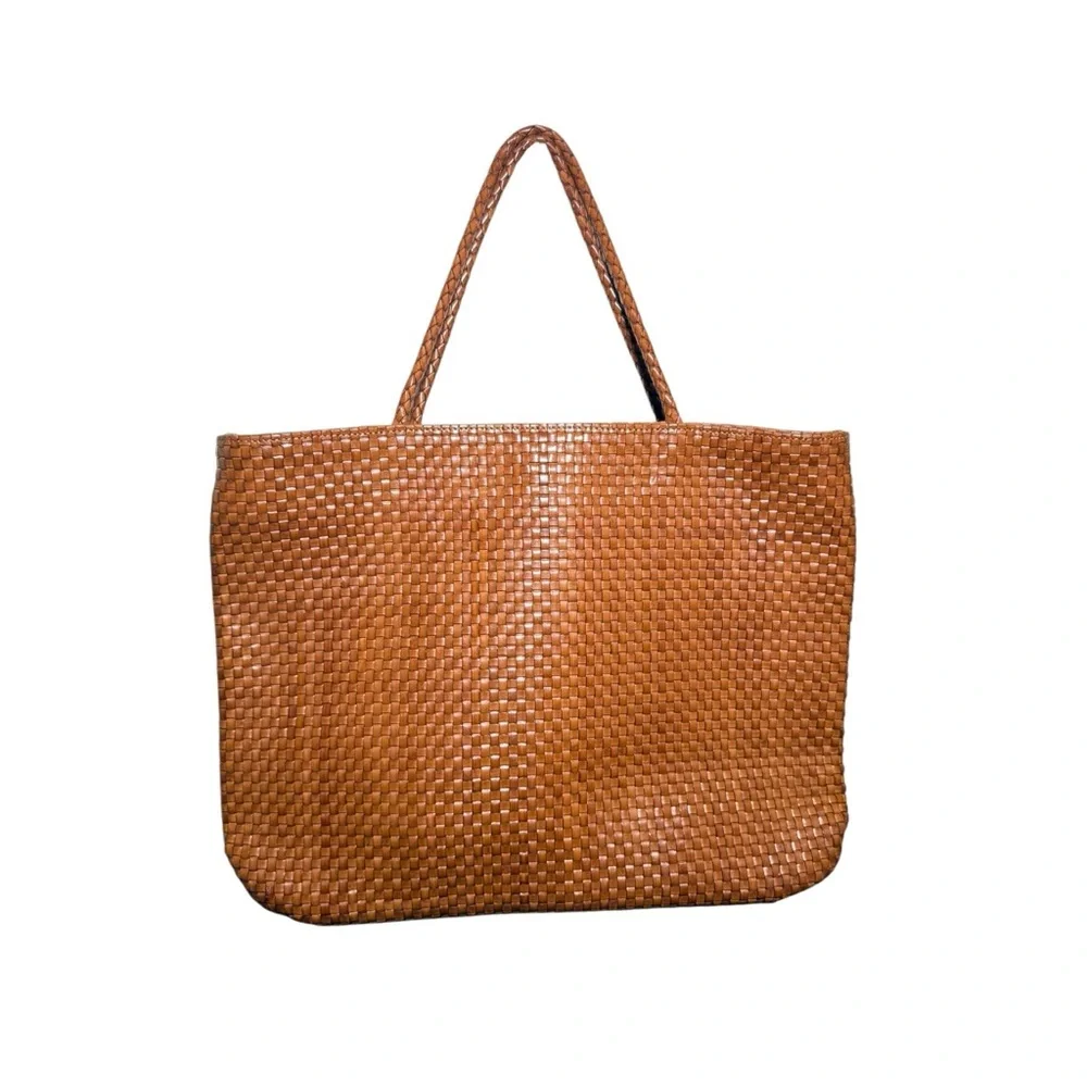 SOLD!  Woven Leather Tote Cognac Intrecciato Structured Shopper - Picture 2 of 7